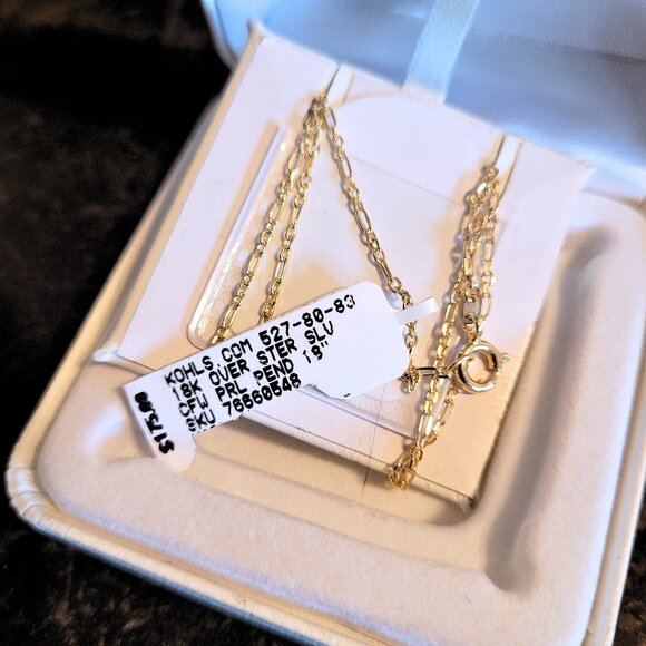 18k Gold Over Sterling Silver Pearl & White Sapphire Necklace - Picture 3 of 7